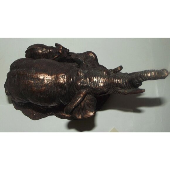 Elephant Family Bronze-Colored Chalkware Figurine 8" Rustic Decor Accent Piece - Picture 10 of 11